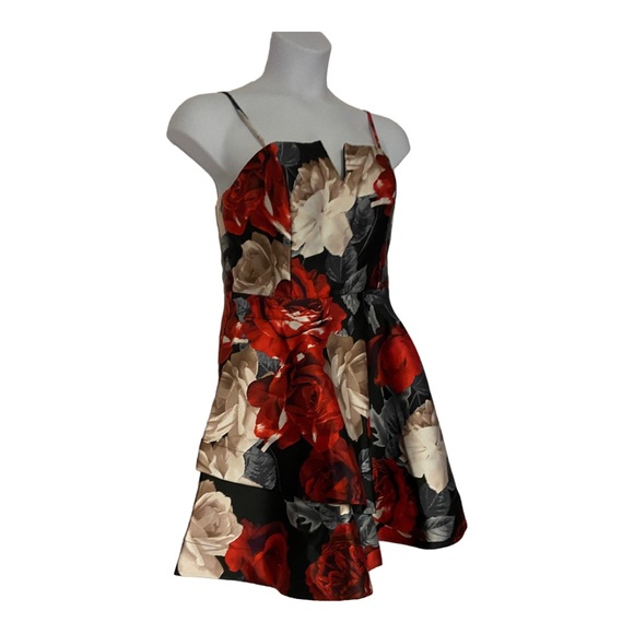 Trixxi Bow Back Rose Print Fit & Flare Sleeveless Cocktail Party Prom Dress - Picture 3 of 16